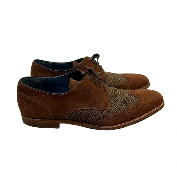 Barker England Jackson Derby Dress Shoes Mens Size 8.5 Leather Tweed Brown